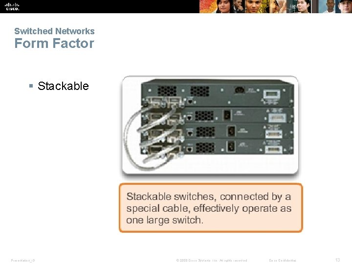 Switched Networks Form Factor § Stackable Presentation_ID © 2008 Cisco Systems, Inc. All rights