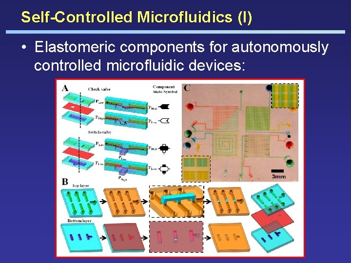 Self-Controlled Microfluidics (I) • Elastomeric components for autonomously controlled microfluidic devices: 