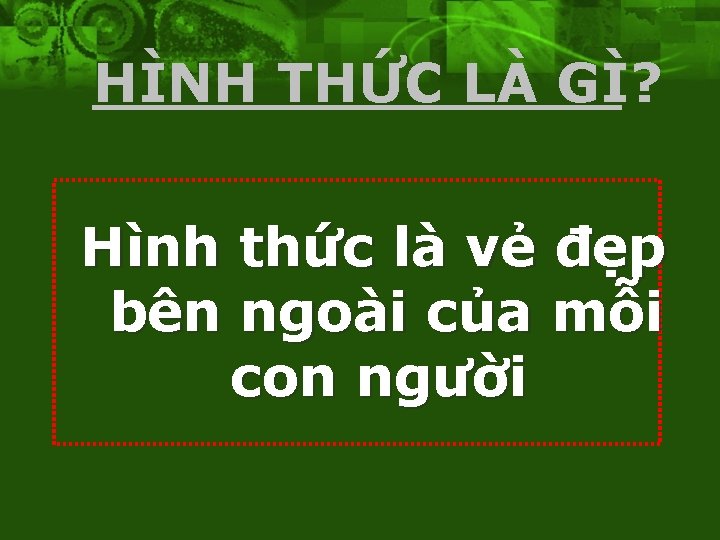 HÌNH THỨC LÀ GÌ? Hình thức là vẻ đẹp bên ngoài của mỗi con