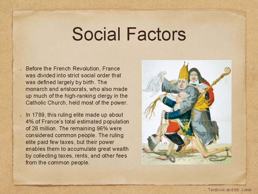 Social Factors Before the French Revolution, France was divided into strict social order that