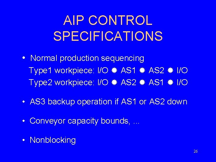 AIP CONTROL SPECIFICATIONS • Normal production sequencing Type 1 workpiece: I/O AS 1 AS