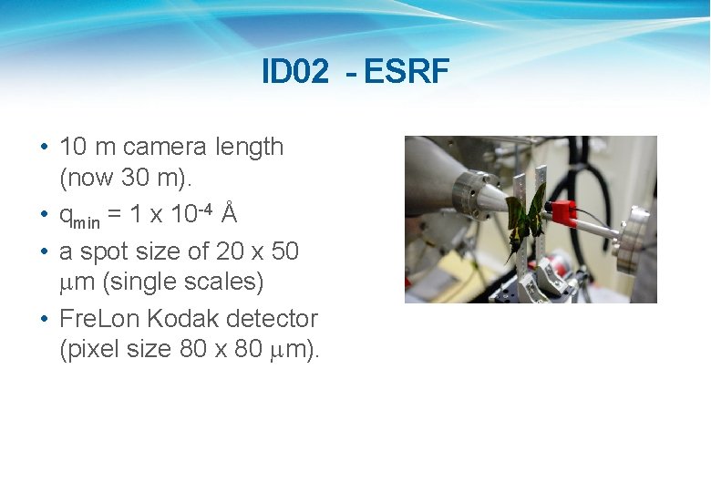 ID 02 - ESRF • 10 m camera length (now 30 m). • qmin