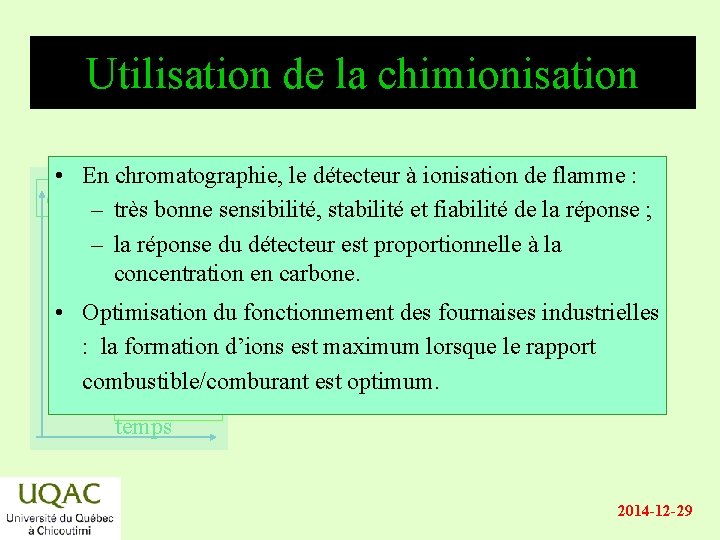 Utilisation de la chimionisation • En chromatographie, le détecteur à ionisation de flamme :