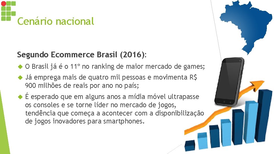 Cenário nacional Segundo Ecommerce Brasil (2016): O Brasil já é o 11º no ranking