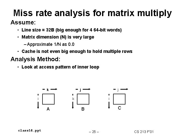 Miss rate analysis for matrix multiply Assume: • Line size = 32 B (big