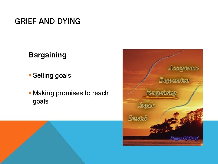 GRIEF AND DYING Bargaining § Setting goals § Making promises to reach goals GRIEF AND DYING Bargaining § Setting goals § Making promises to reach goals