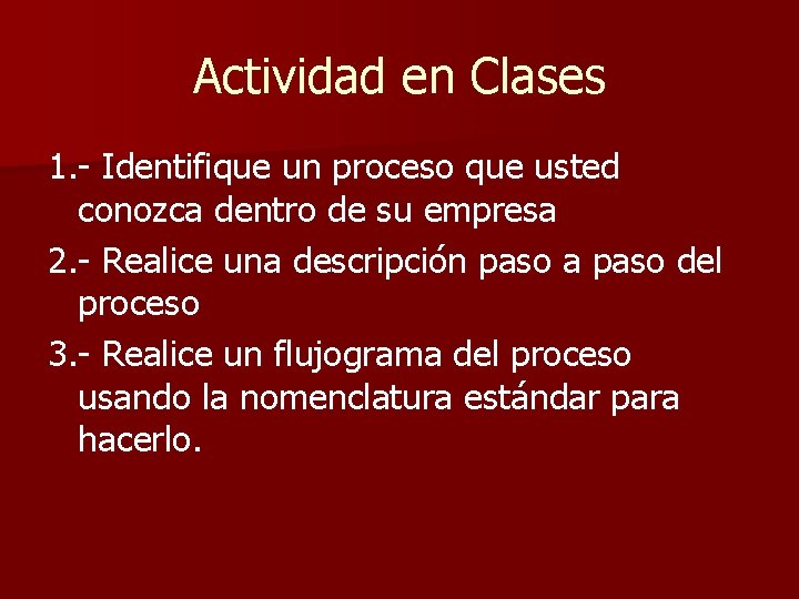 Actividad en Clases 1. - Identifique un proceso que usted conozca dentro de su