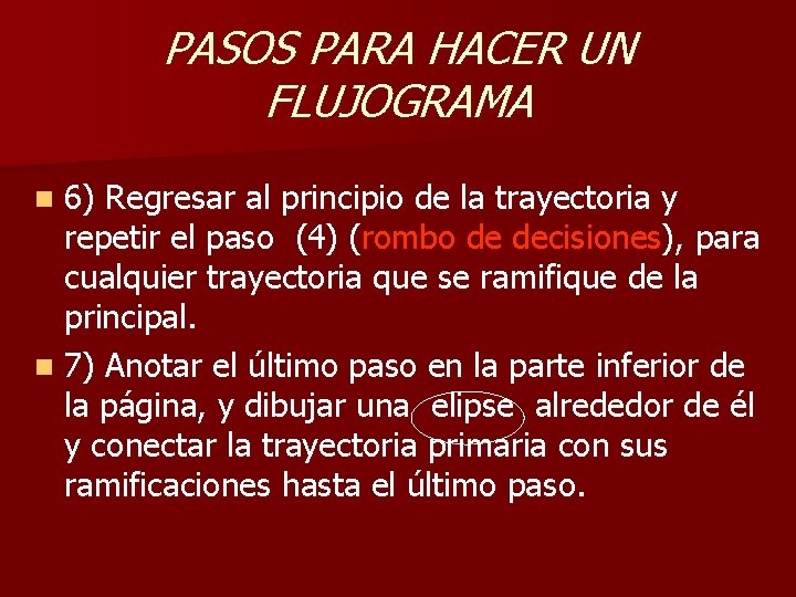 PASOS PARA HACER UN FLUJOGRAMA 6) Regresar al principio de la trayectoria y repetir