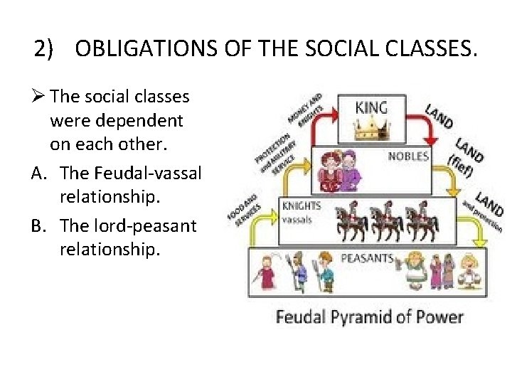 2) OBLIGATIONS OF THE SOCIAL CLASSES. Ø The social classes were dependent on each