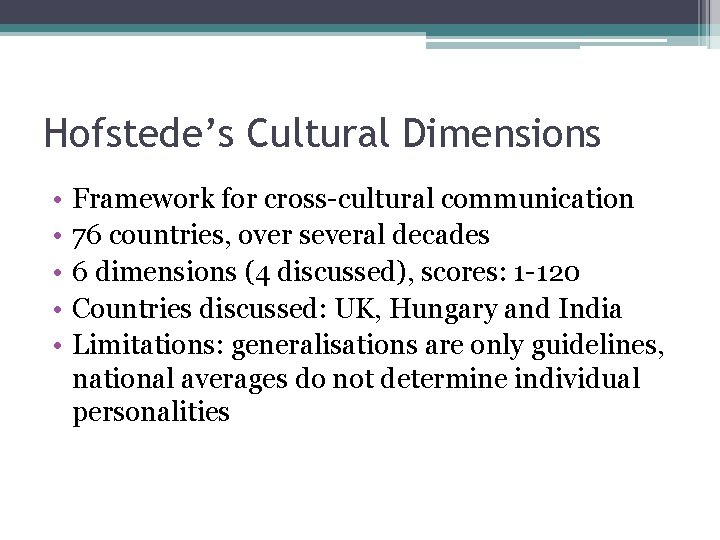 Hofstede’s Cultural Dimensions • • • Framework for cross-cultural communication 76 countries, over several Hofstede’s Cultural Dimensions • • • Framework for cross-cultural communication 76 countries, over several