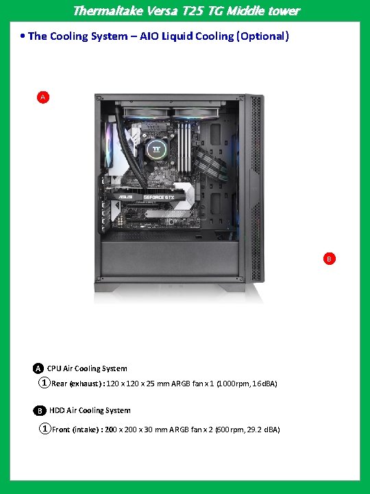 Thermaltake Versa T 25 TG Middle tower • The Cooling System – AIO Liquid