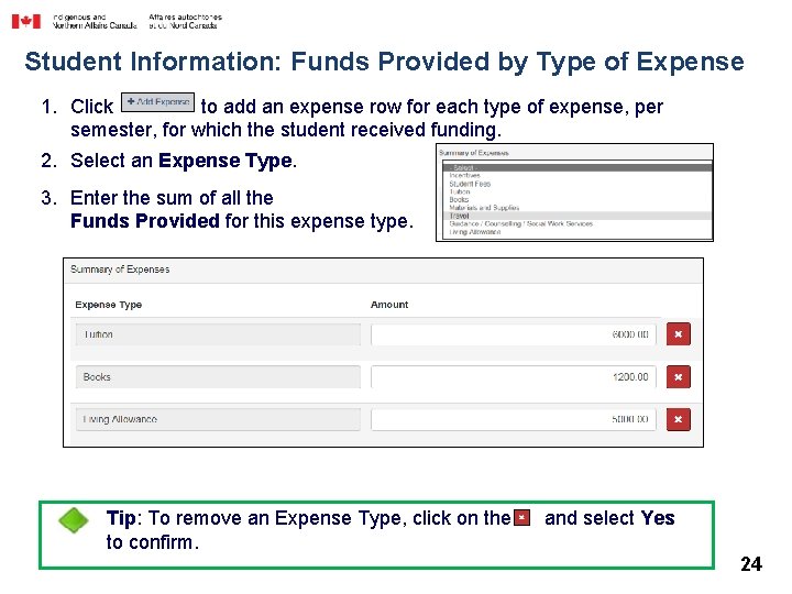 Student Information: Funds Provided by Type of Expense 1. Click to add an expense