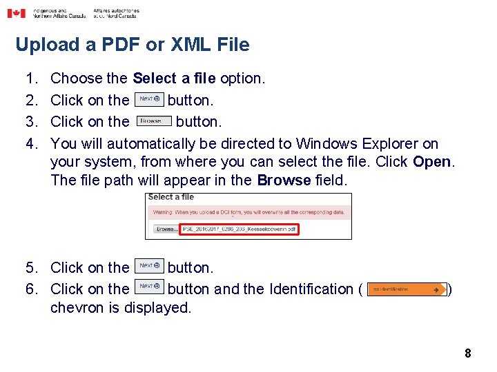 Upload a PDF or XML File 1. 2. 3. 4. Choose the Select a