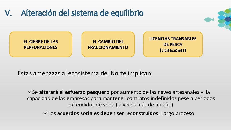 V. Alteración del sistema de equilibrio EL CIERRE DE LAS PERFORACIONES EL CAMBIO DEL