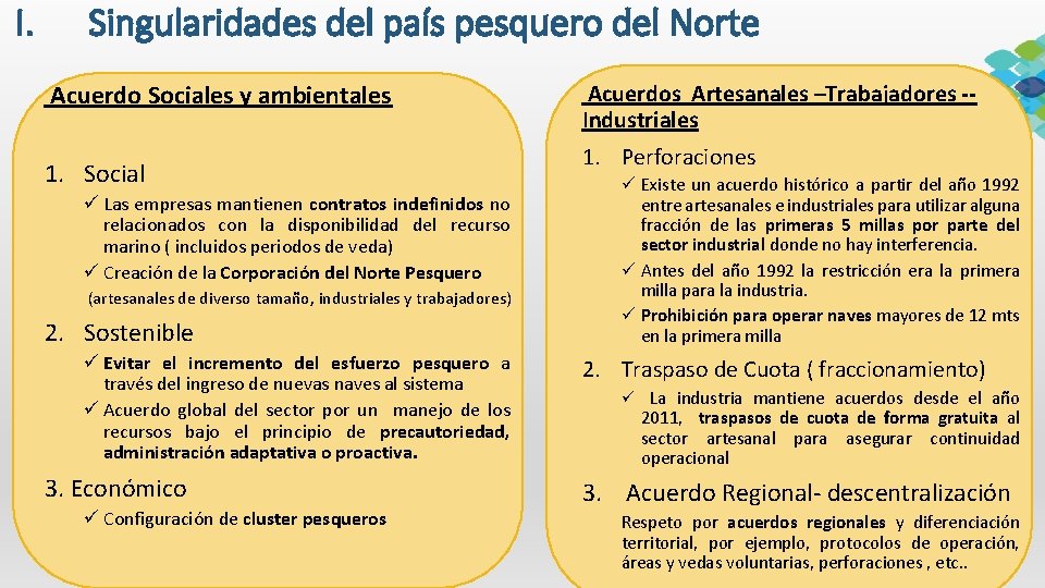 I. Singularidades del país pesquero del Norte Acuerdo Sociales y ambientales 1. Social ü