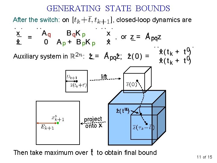 GENERATING STATE BOUNDS After the switch: on , closed-loop dynamics are , or Auxiliary