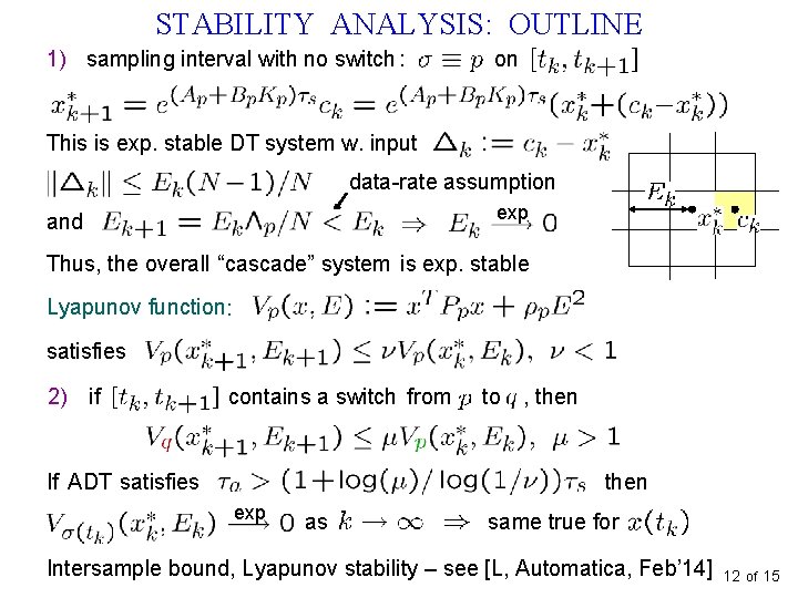 STABILITY ANALYSIS: OUTLINE 1) sampling interval with no switch : on This is exp.