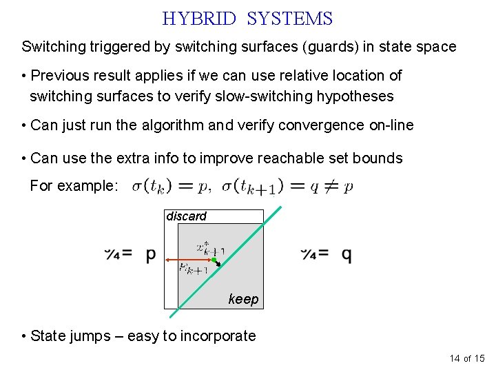 HYBRID SYSTEMS Switching triggered by switching surfaces (guards) in state space • Previous result