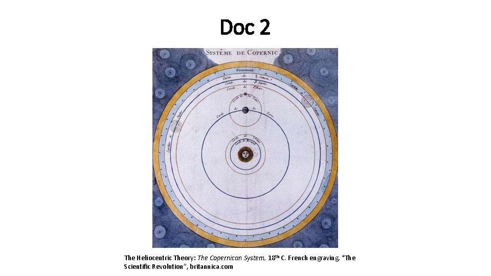 Doc 2 The Heliocentric Theory: The Copernican System, 18 th C. French engraving, “The