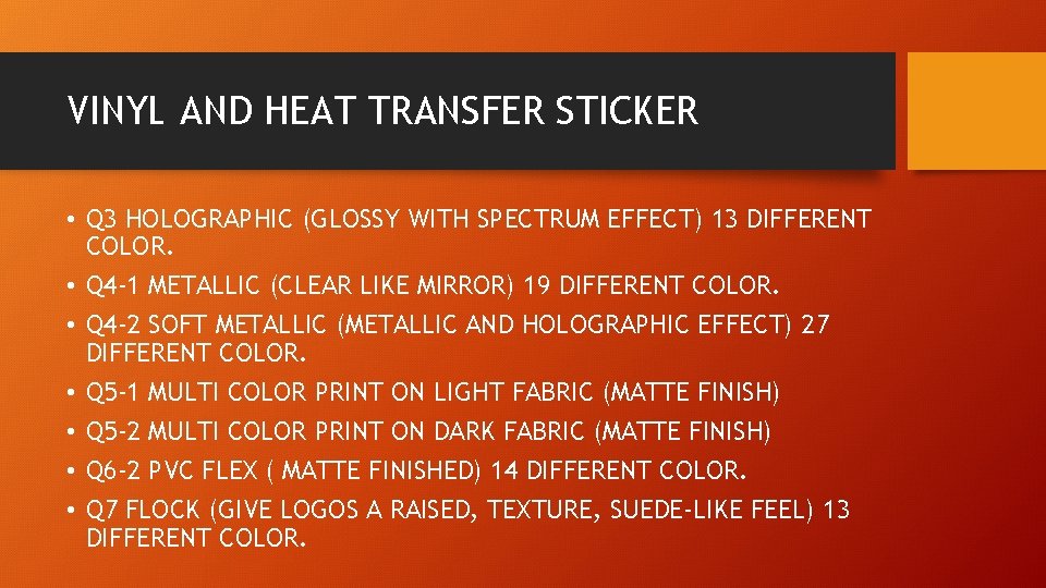 VINYL AND HEAT TRANSFER STICKER • Q 3 HOLOGRAPHIC (GLOSSY WITH SPECTRUM EFFECT) 13 VINYL AND HEAT TRANSFER STICKER • Q 3 HOLOGRAPHIC (GLOSSY WITH SPECTRUM EFFECT) 13