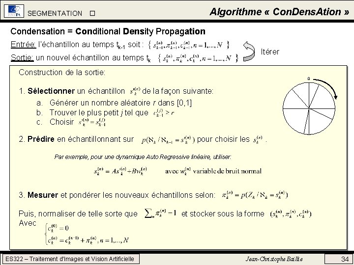 Algorithme « Con. Dens. Ation » SEGMENTATION Condensation = Conditional Density Propagation Entrée: l’échantillon Algorithme « Con. Dens. Ation » SEGMENTATION Condensation = Conditional Density Propagation Entrée: l’échantillon