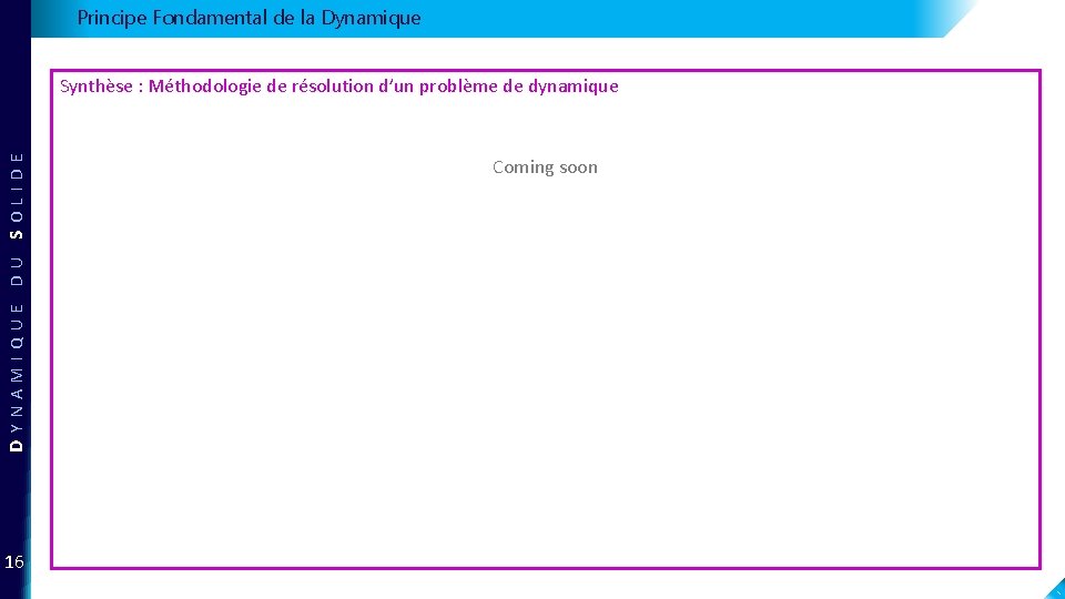 Principe Fondamental de la Dynamique DYNAMIQUE DU SOLIDE Synthèse : Méthodologie de résolution d’un