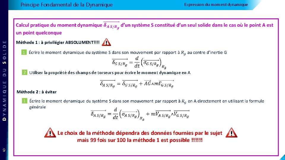 Principe Fondamental de la Dynamique Expression du moment dynamique DYNAMIQUE DU SOLIDE Méthode 1