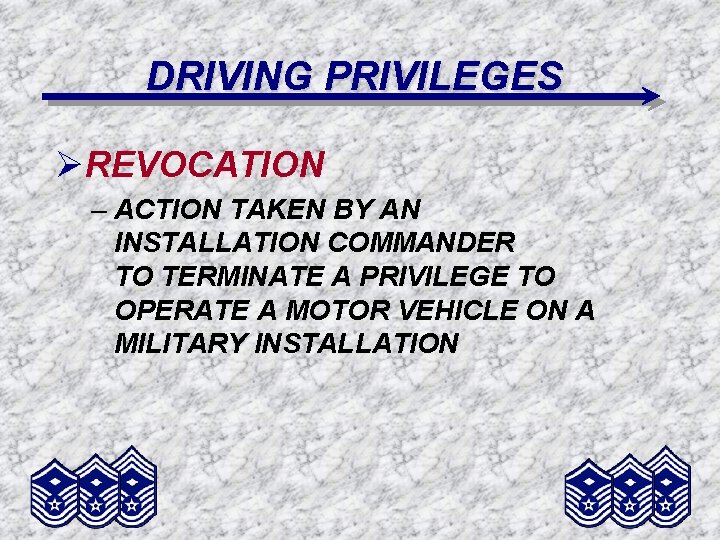 DRIVING PRIVILEGES ØREVOCATION – ACTION TAKEN BY AN INSTALLATION COMMANDER TO TERMINATE A PRIVILEGE