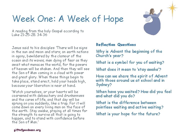 Week One: A Week of Hope A reading from the holy Gospel according to