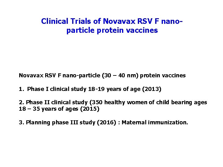 Clinical Trials of Novavax RSV F nanoparticle protein vaccines Novavax RSV F nano-particle (30