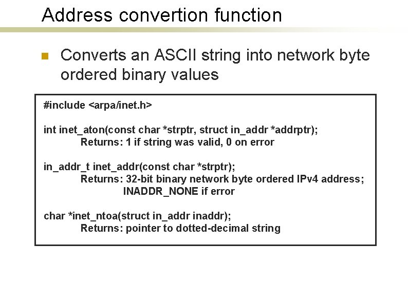Ipv 4 Socket Address Structure struct inaddr inaddrt