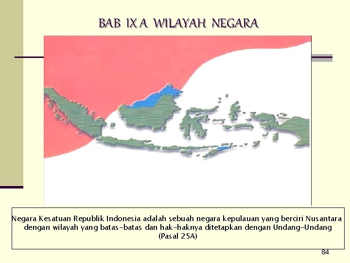 BAB IX A WILAYAH NEGARA Negara Kesatuan Republik Indonesia adalah sebuah negara kepulauan yang