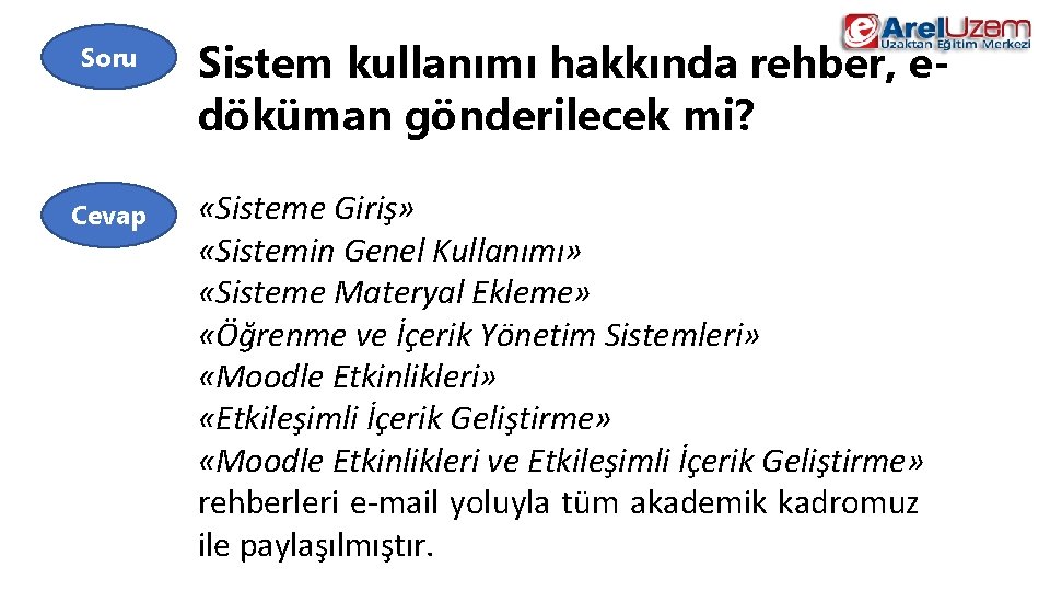 Soru Cevap Sistem kullanımı hakkında rehber, edöküman gönderilecek mi? «Sisteme Giriş» «Sistemin Genel Kullanımı»