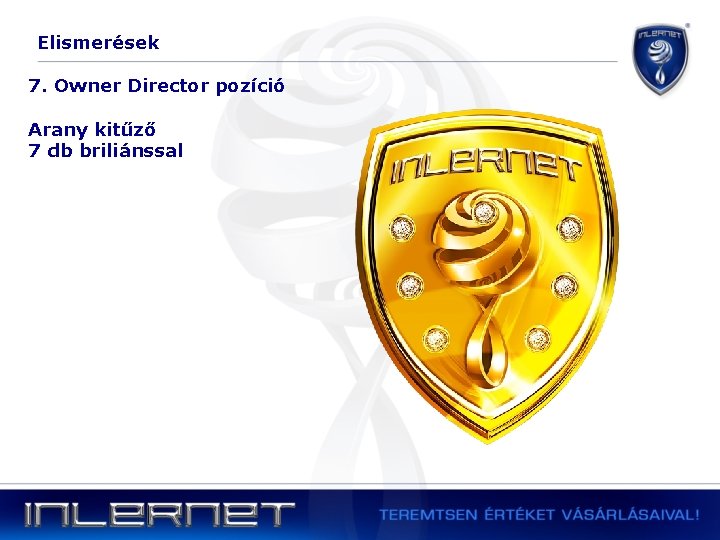 Elismerések 7. Owner Director pozíció Arany kitűző 7 db briliánssal 