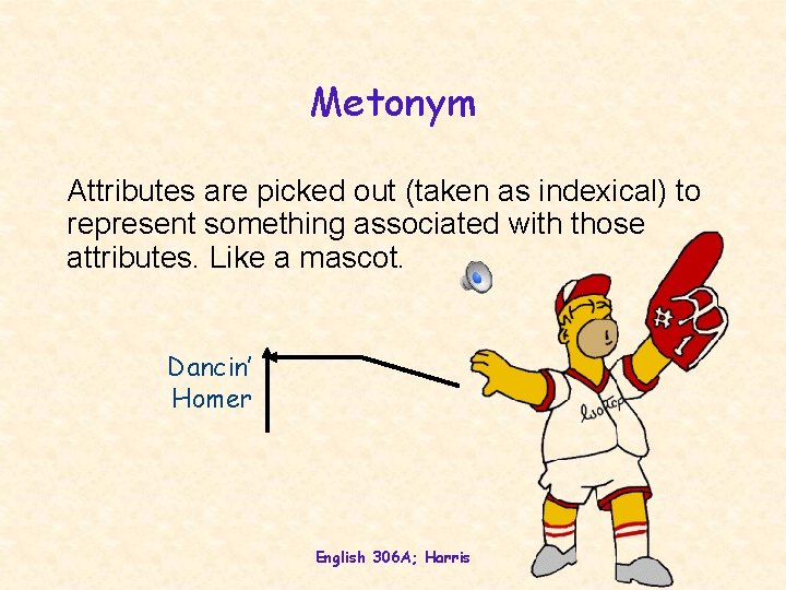 Metonym Attributes are picked out (taken as indexical) to represent something associated with those
