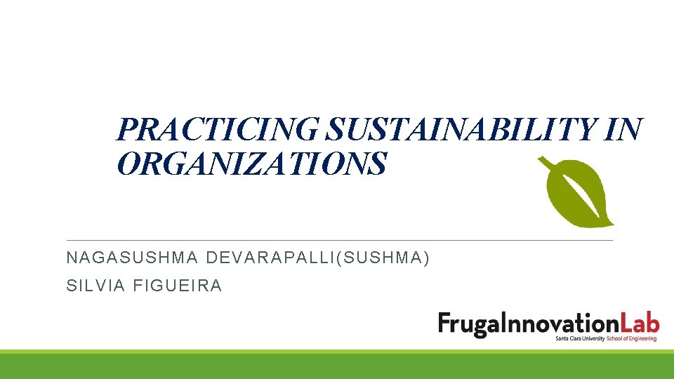 PRACTICING SUSTAINABILITY IN ORGANIZATIONS NAGASUSHMA DEVARAPALLI(SUSHMA) SILVIA FIGUEIRA 