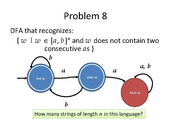 Problem 8 DFA that recognizes: { w | w [a, b]* and w does