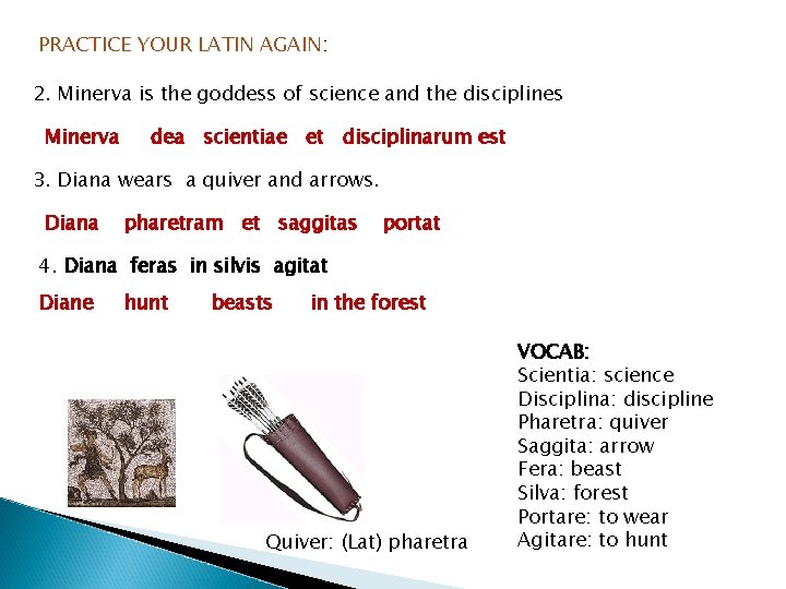 PRACTICE YOUR LATIN AGAIN: 2. Minerva is the goddess of science and the disciplines