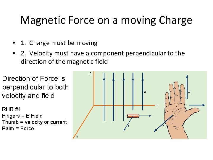 Magnetic Force on a moving Charge • 1. Charge must be moving • 2.
