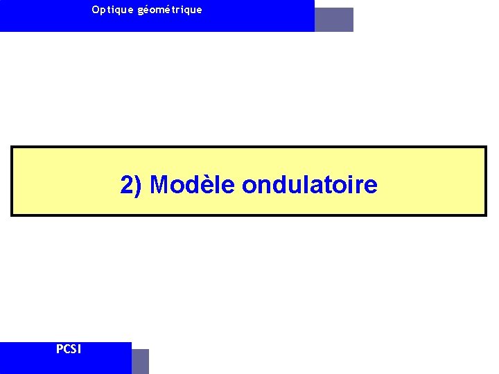 Optique géométrique 2) Modèle ondulatoire PCSI AAM 6 avril 2008 -2009 2011 