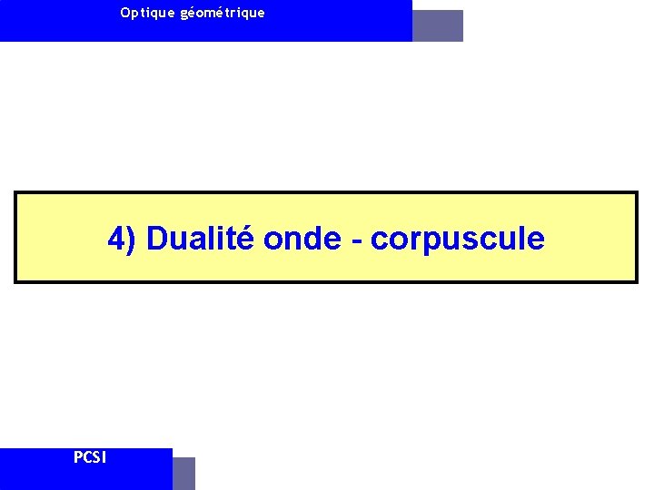 Optique géométrique 4) Dualité onde - corpuscule PCSI AAM 6 avril 2008 -2009 2011