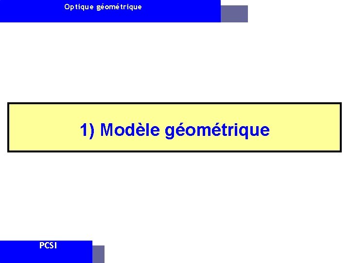 Optique géométrique 1) Modèle géométrique PCSI AAM 6 avril 2008 -2009 2011 