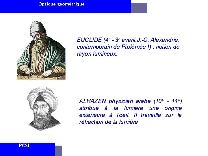 Optique géométrique EUCLIDE (4 e - 3 e avant J. -C, Alexandrie, contemporain de