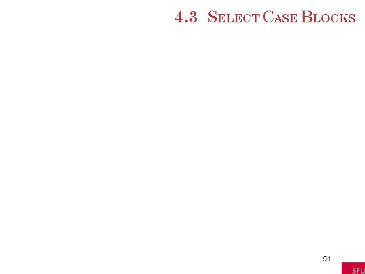 4. 3 SELECT CASE BLOCKS 51 4. 3 SELECT CASE BLOCKS 51