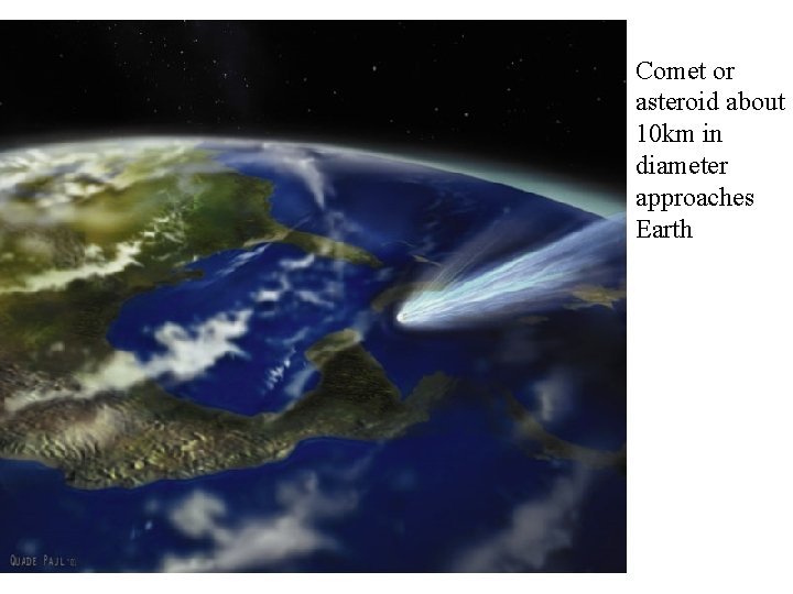 Comet or asteroid about 10 km in diameter approaches Earth 