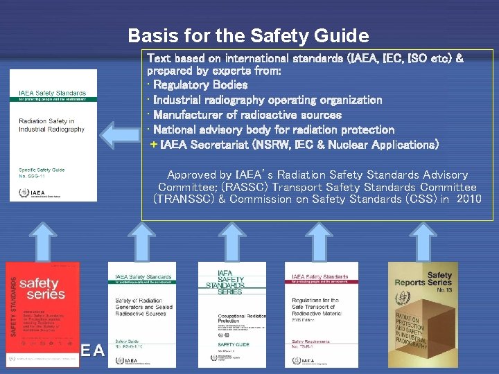 Basis for the Safety Guide Text based on international standards (IAEA, IEC, ISO etc)