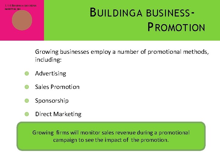 3. 1. 6 BUILDING A SUCCESSFUL MARKETING MIX B UILDING A BUSINESS P ROMOTION