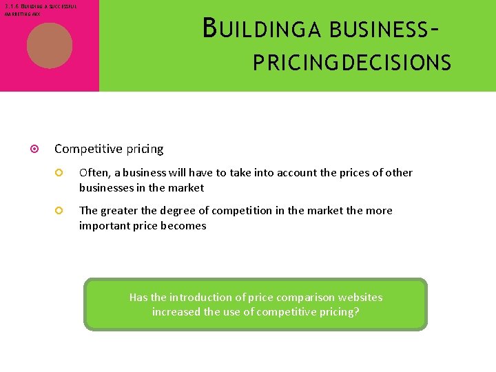 3. 1. 6 BUILDING A SUCCESSFUL B UILDING A BUSINESS – MARKETING MIX PRICING