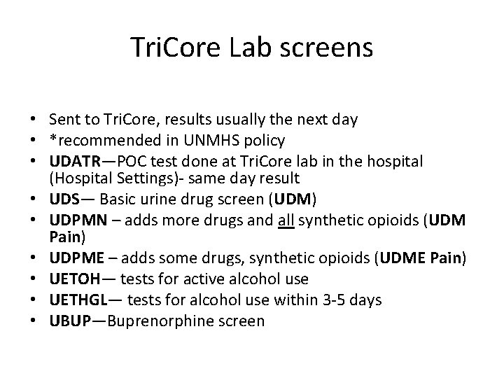 Tricore Lab Code Poster Clinical use of urine drug screens and testing