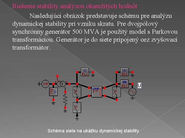 Riešenie stability analýzou okamžitých hodnôt Nasledujúci obrázok predstavuje schému pre analýzu dynamickej stability pri